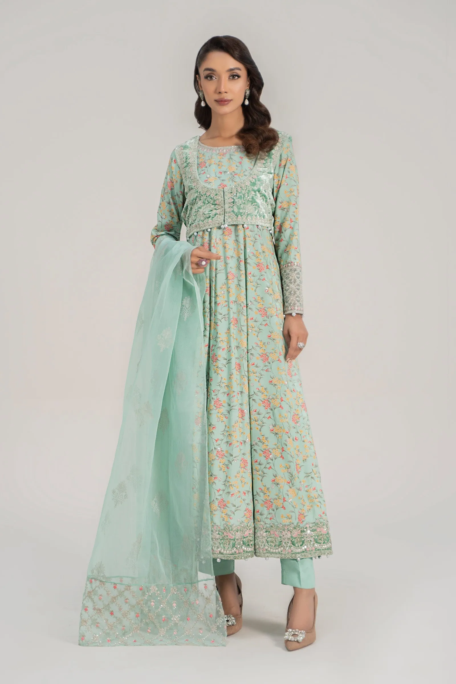 3 Piece Embroidered Linen Suit | DW-W24-152