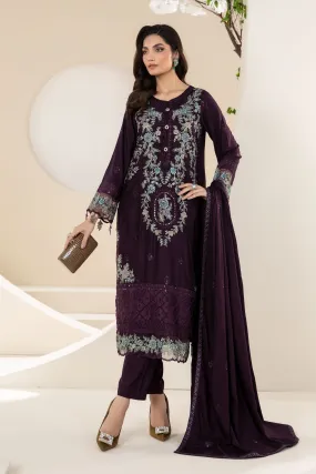 3 Piece Embroidered Linen Suit | DW-W24-20