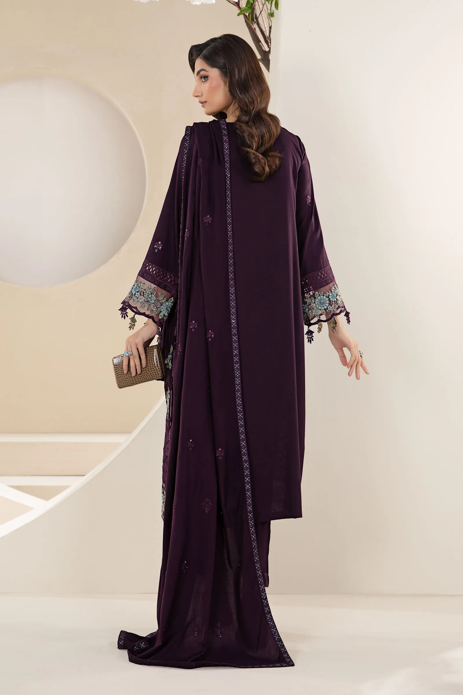 3 Piece Embroidered Linen Suit | DW-W24-20