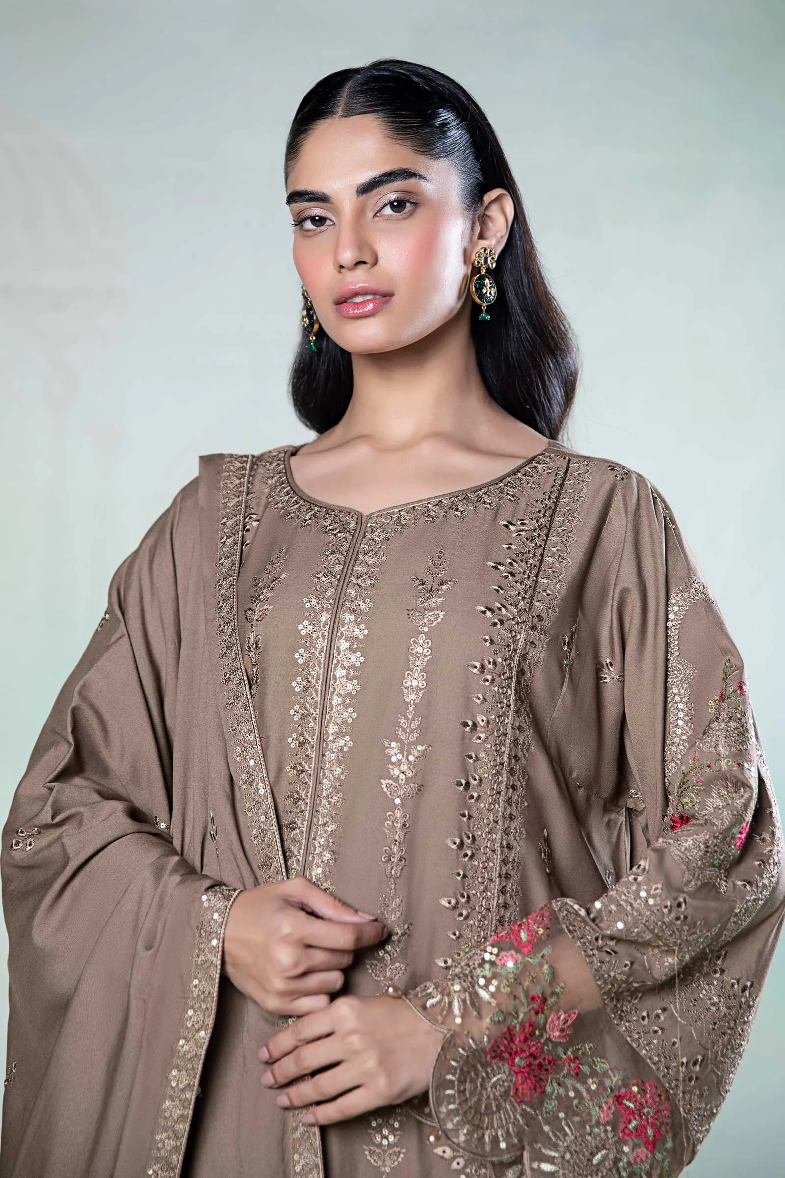 3 Piece Embroidered Linen Suit | DW-W24-65