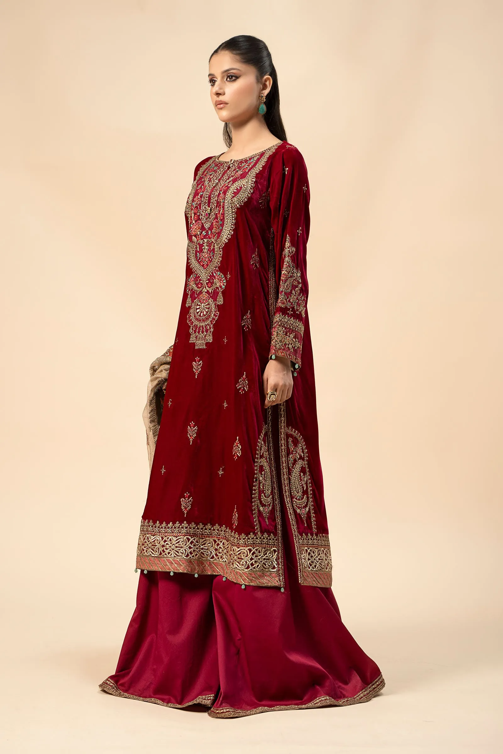 3 Piece Embroidered Velvet Suit | SF-W24-29