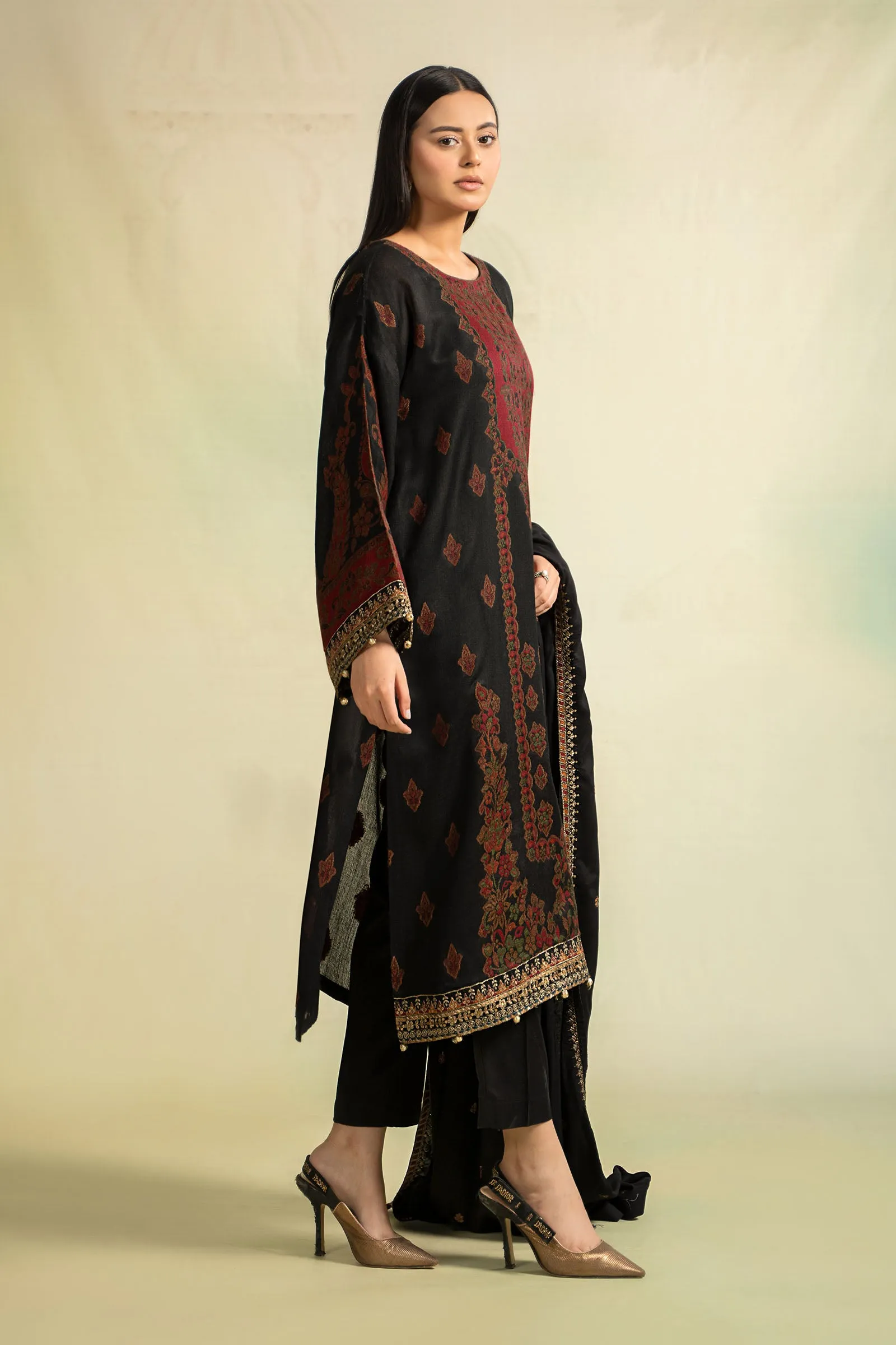 3 Piece Embroidered Woven Khadi Suit | DW-W24-107