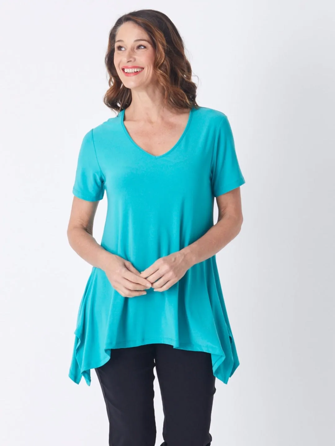 Andrea V Short Sleeve Top - Turquoise - 26233