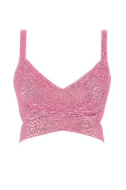 Ang Bandage Metallic Crop Top - Hot Pink