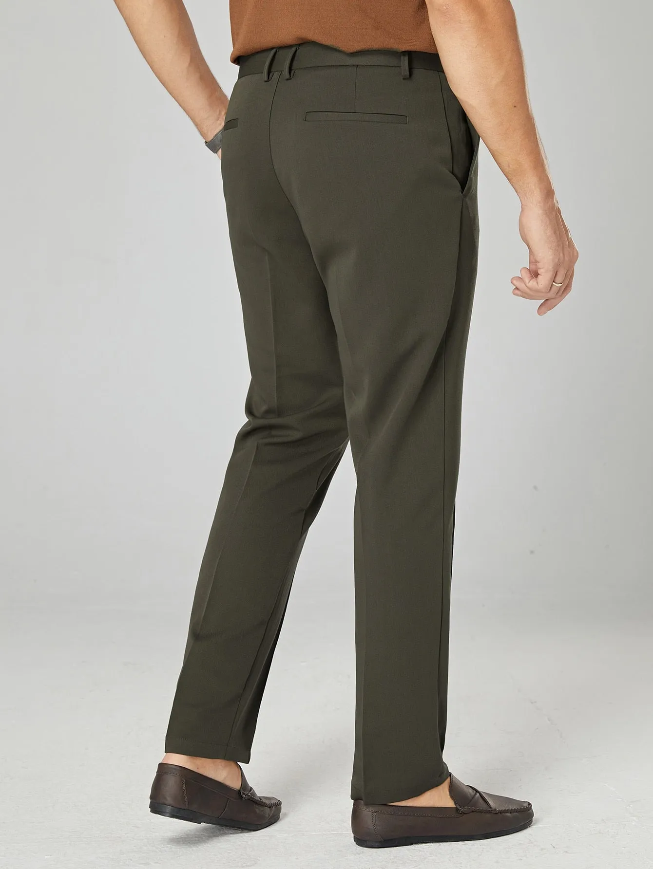 Army Green Seam Detail Zipper Fly Tailored Trousers