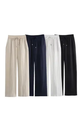 ‘Aurora’ Linen Straight-Leg Pants (4 Color)