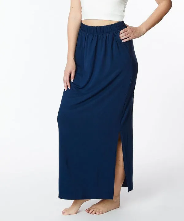 Bamboo Classic Maxi Skirt (Black/Slate Navy)