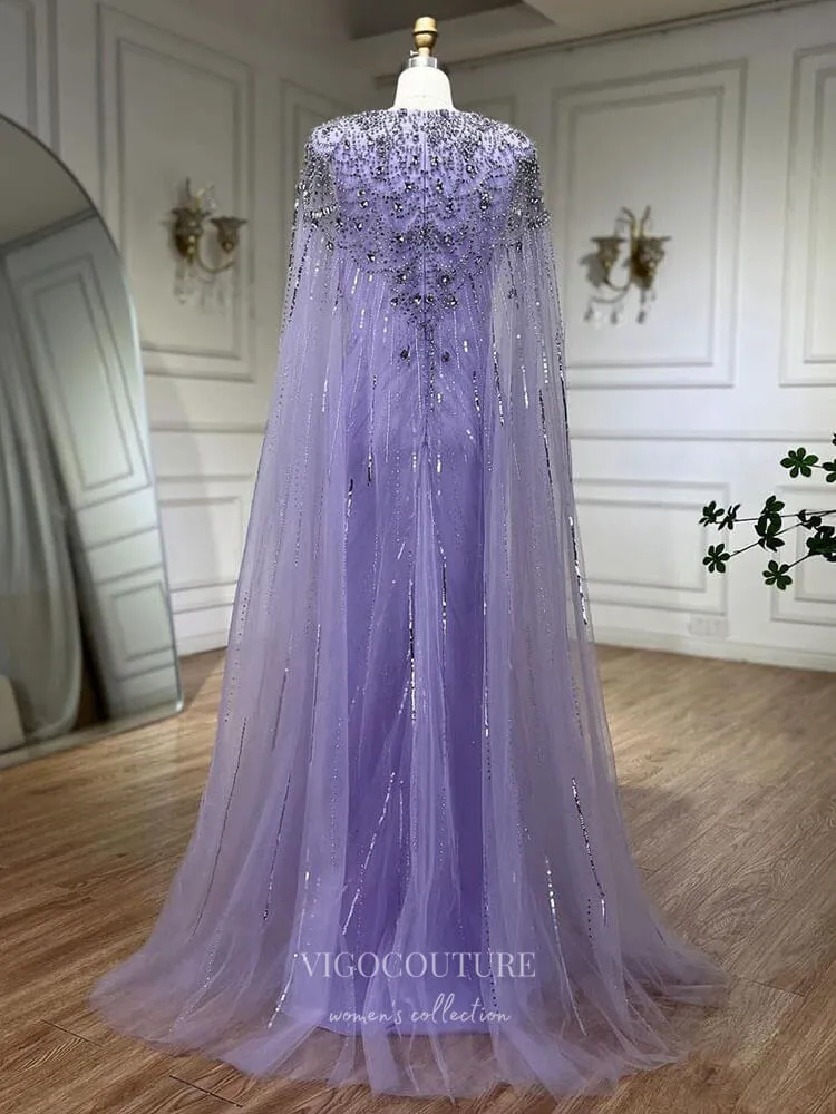 Beaded Cape Sleeve Sheath Prom Dresses V-Neck Pageant Dress 24534