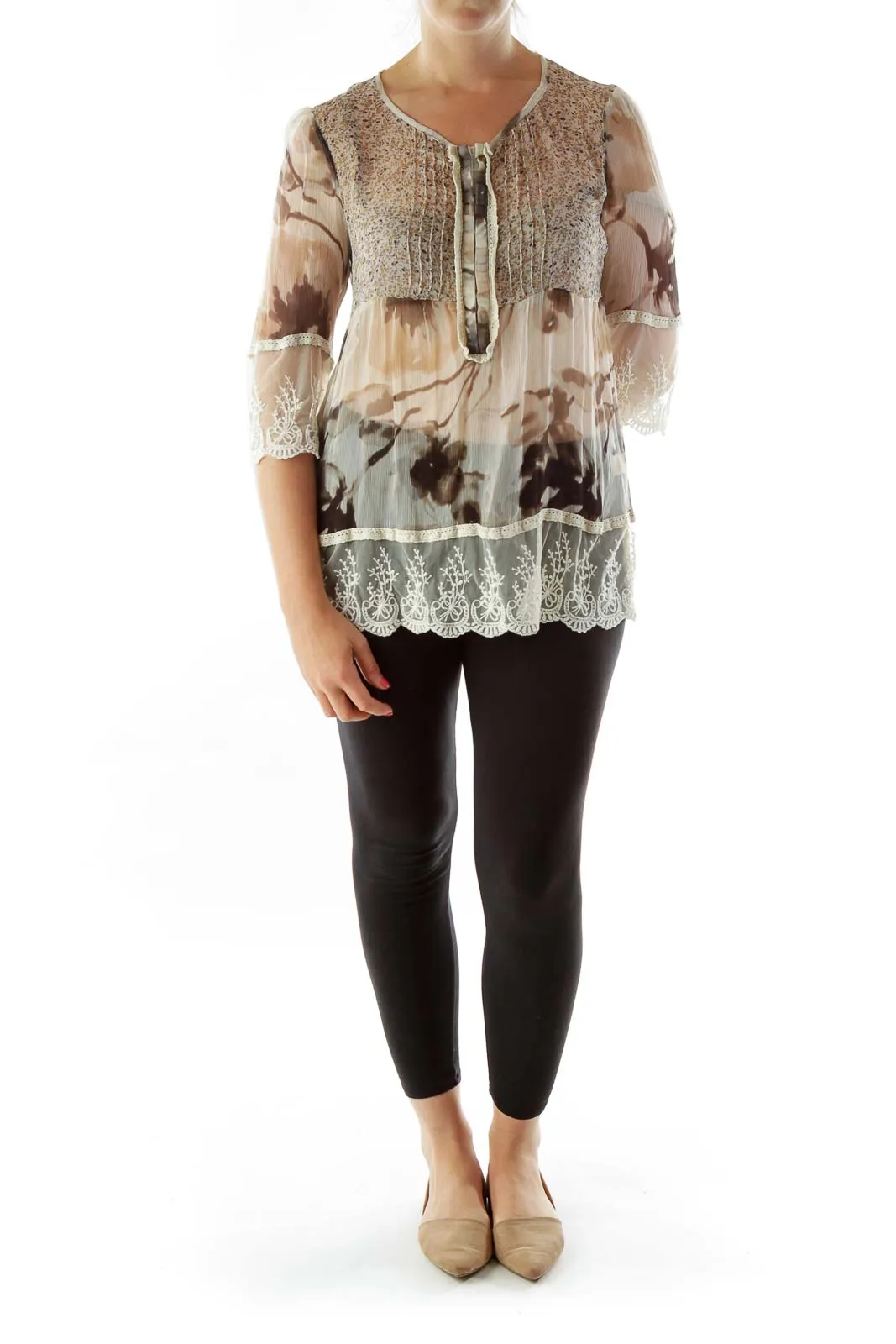 Beige Lace Silk Blouse