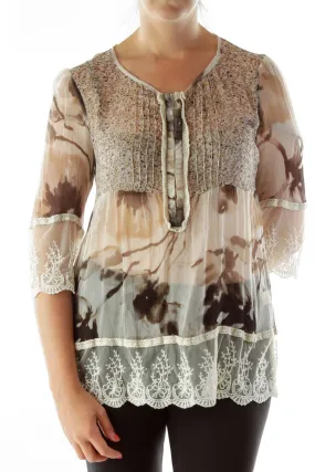 Beige Lace Silk Blouse