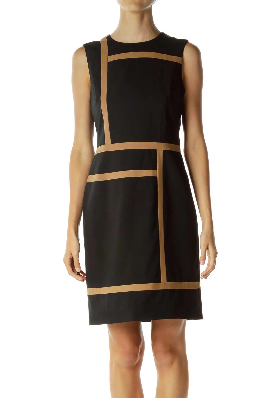 Black Brown Geometric Print Sheath Dress