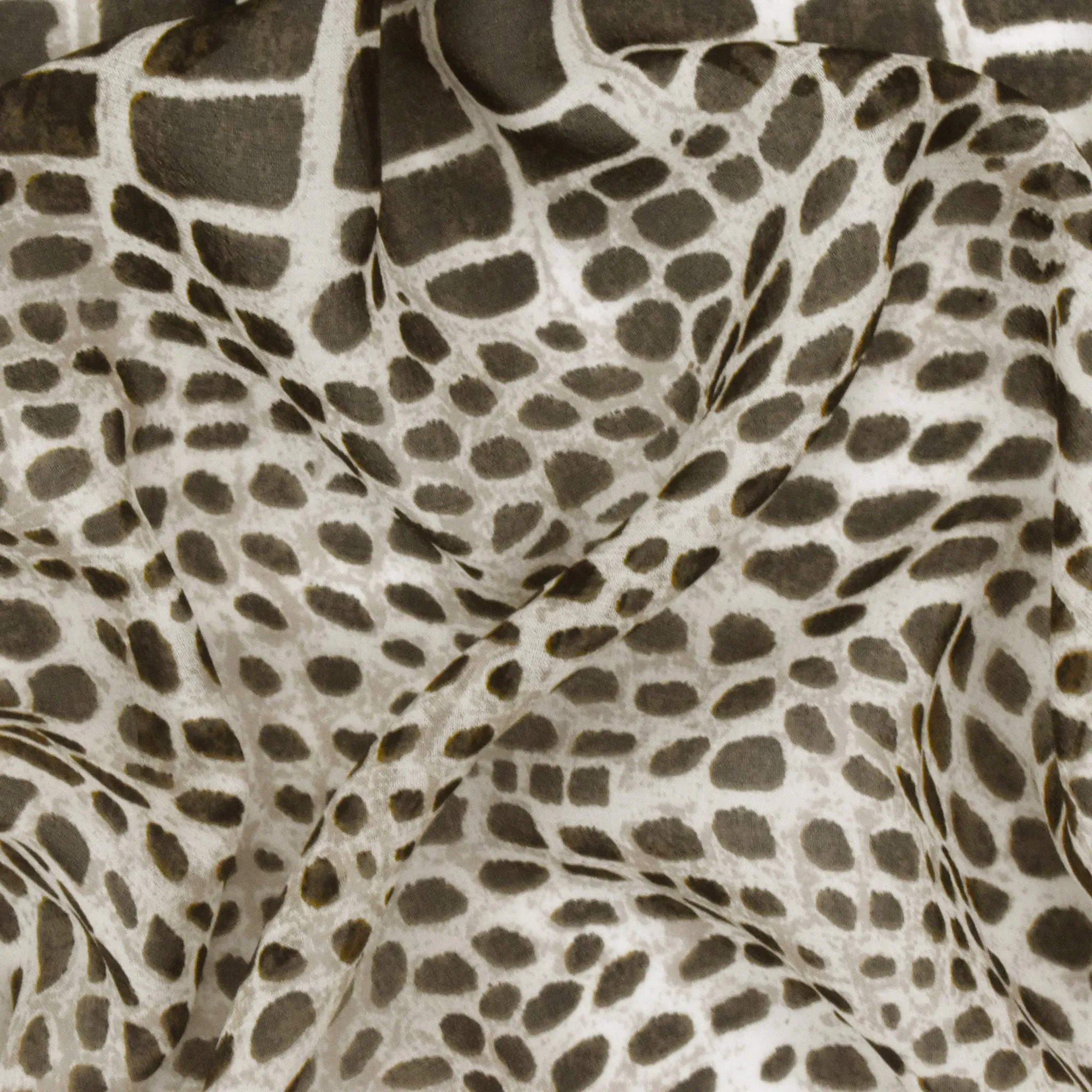 Black-Brown-Ivory Reptile Printed Silk Chiffon Fabric