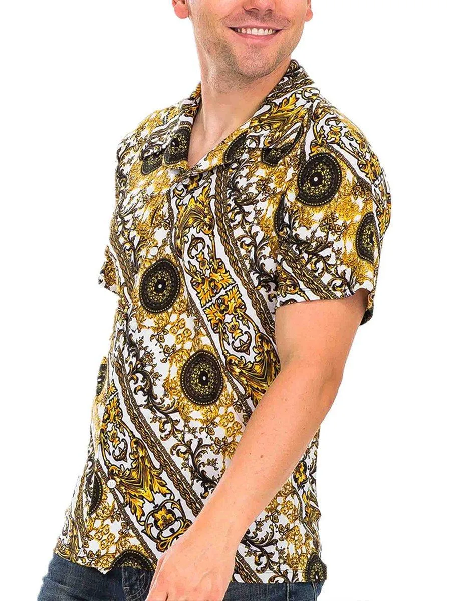 Black Gold Pendant Print Button Down Shirt