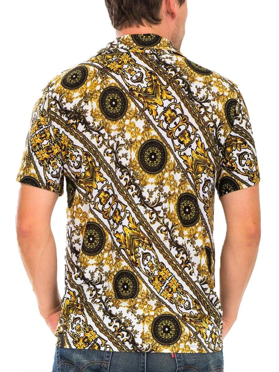 Black Gold Pendant Print Button Down Shirt