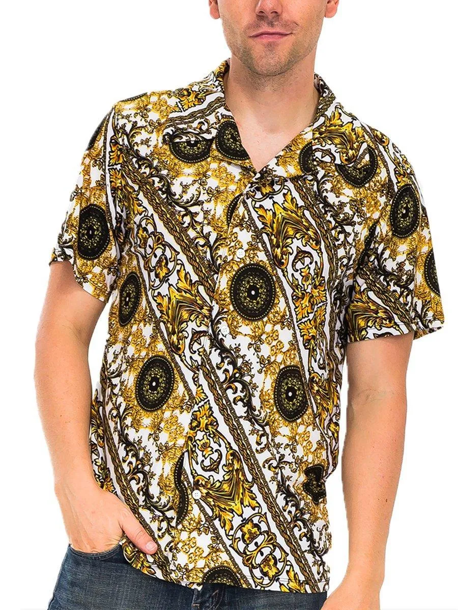 Black Gold Pendant Print Button Down Shirt