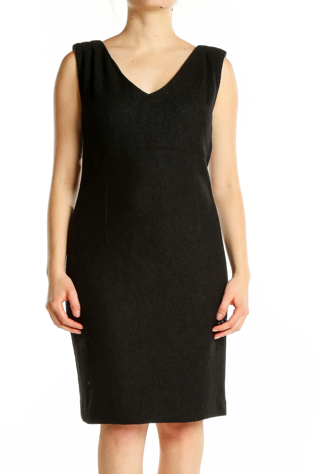 Black V-Neck Sleeveless Sheath Dress