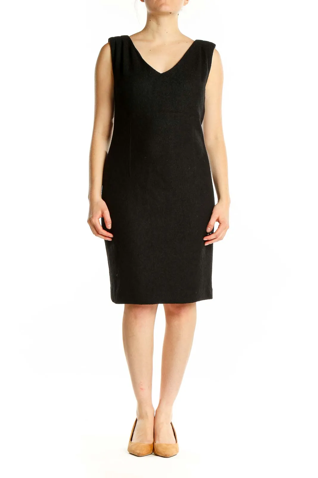 Black V-Neck Sleeveless Sheath Dress