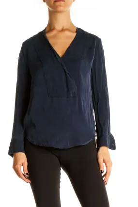 Blue Solid Classic Silk Blouse