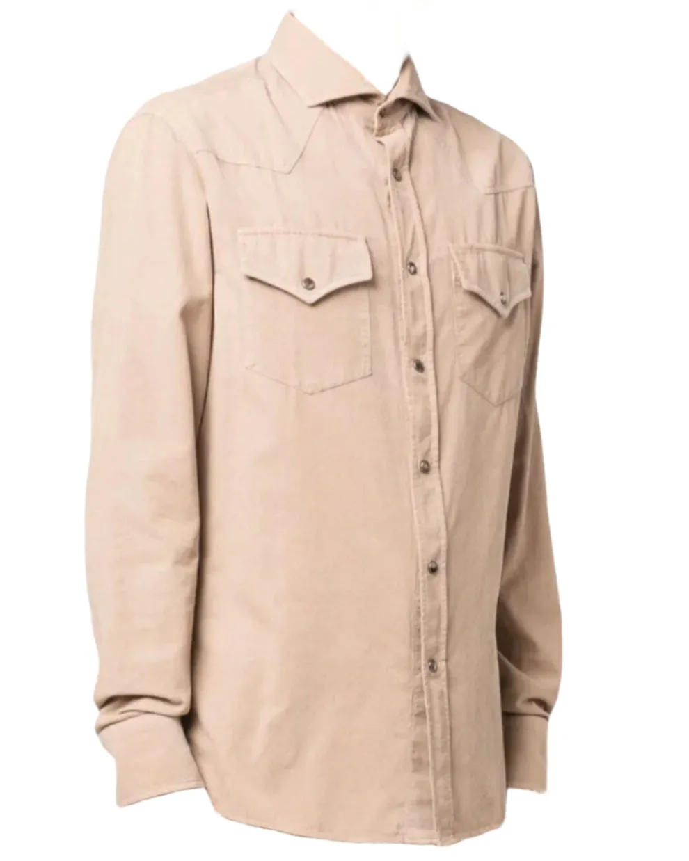 Brunello Cucinelli Mens New Beige Leisure Fit Western Casual Buttoned Shirt