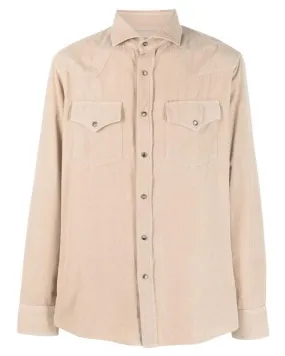 Brunello Cucinelli Mens New Beige Leisure Fit Western Casual Buttoned Shirt