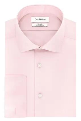 Calvin Klein Men's Dress Shirt Slim Fit Non Iron Solid French Cuff, Pink, 16.5" Neck 34"-35" Sleeve