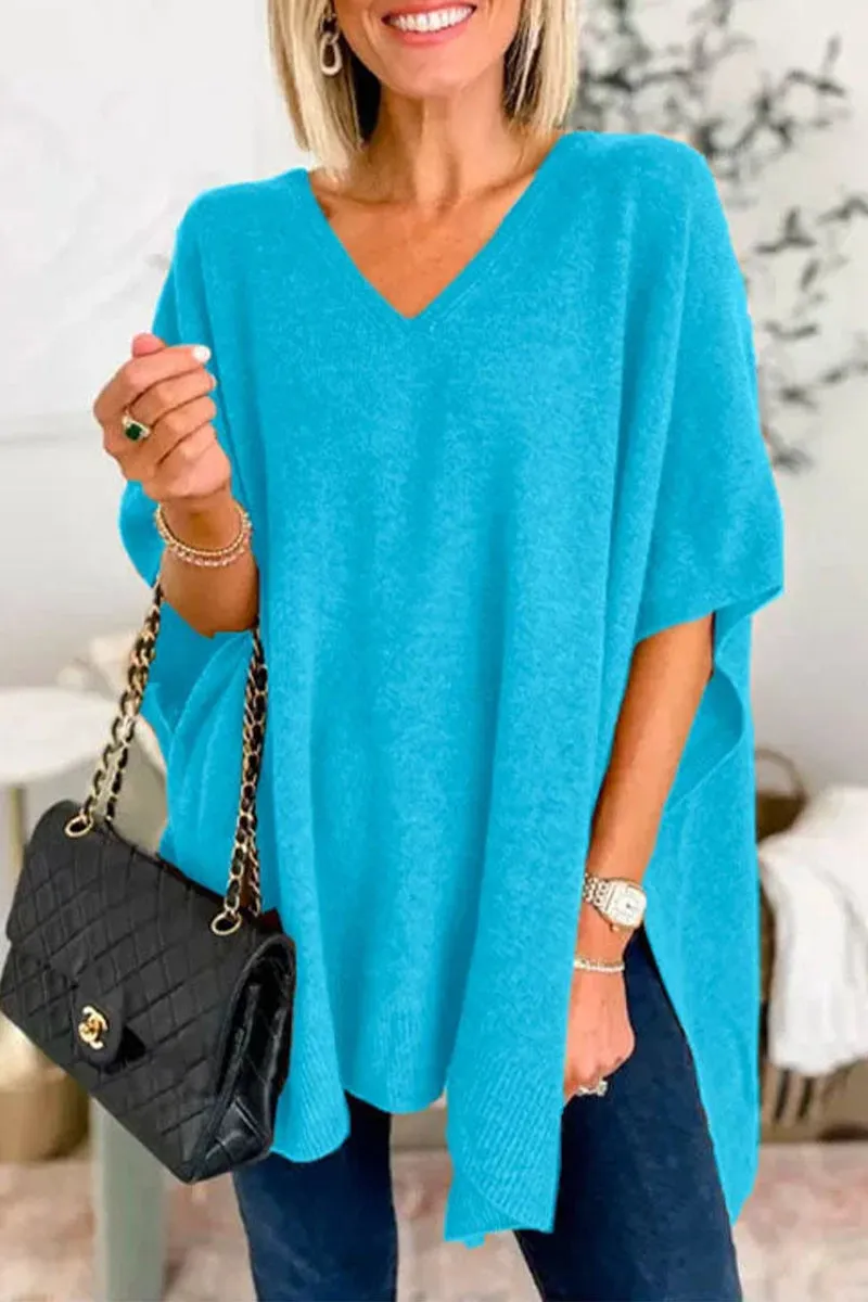 Casual Simplicity Solid Slit V Neck Tops