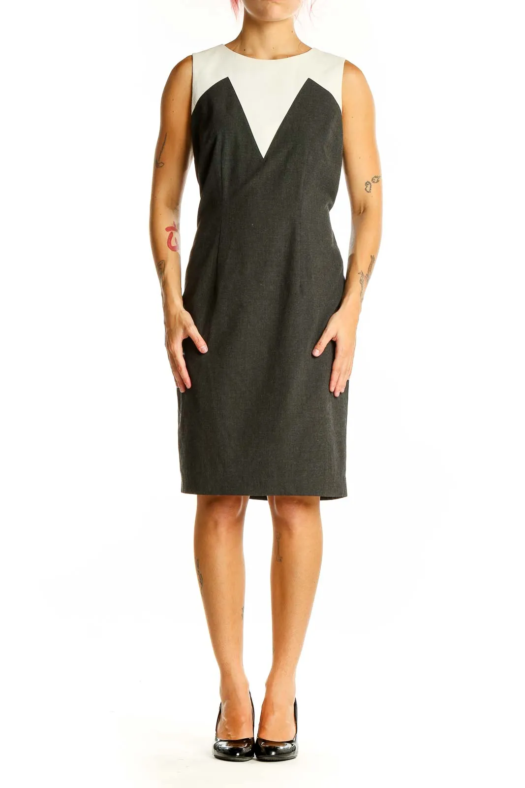 Charcoal Sleeveless Colorblock Sheath Dress