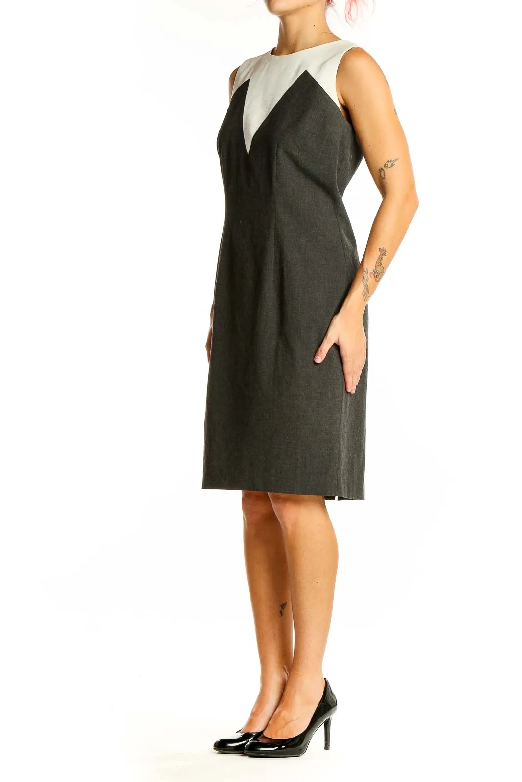 Charcoal Sleeveless Colorblock Sheath Dress