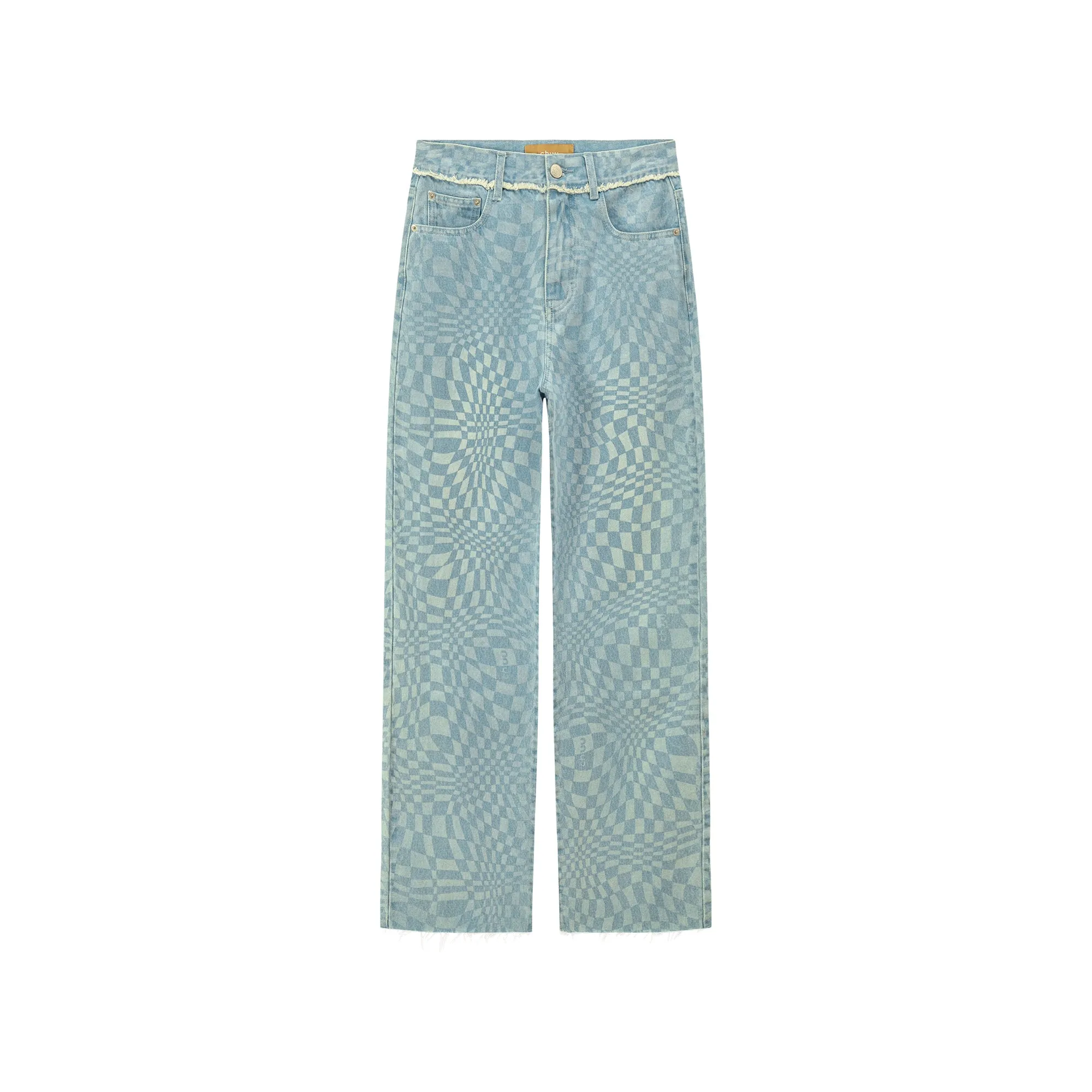 Check High-Waisted Wide Denim Pants