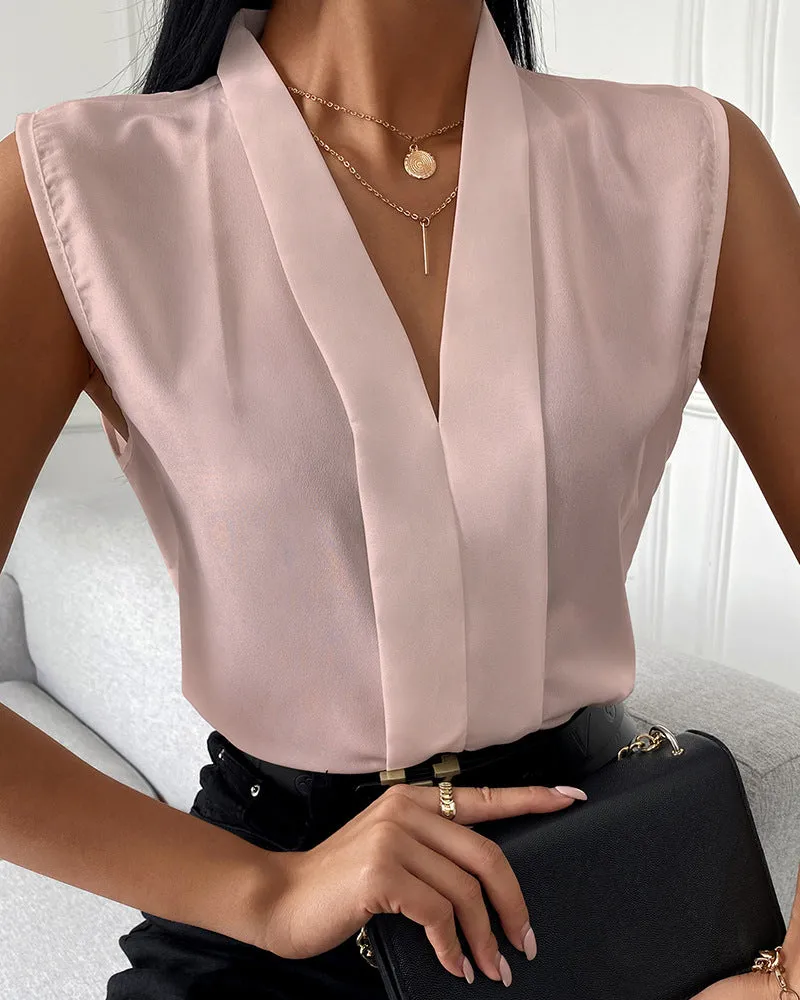 Comfortable Sexy V-neck Chiffon Shirt Sleeveless Top