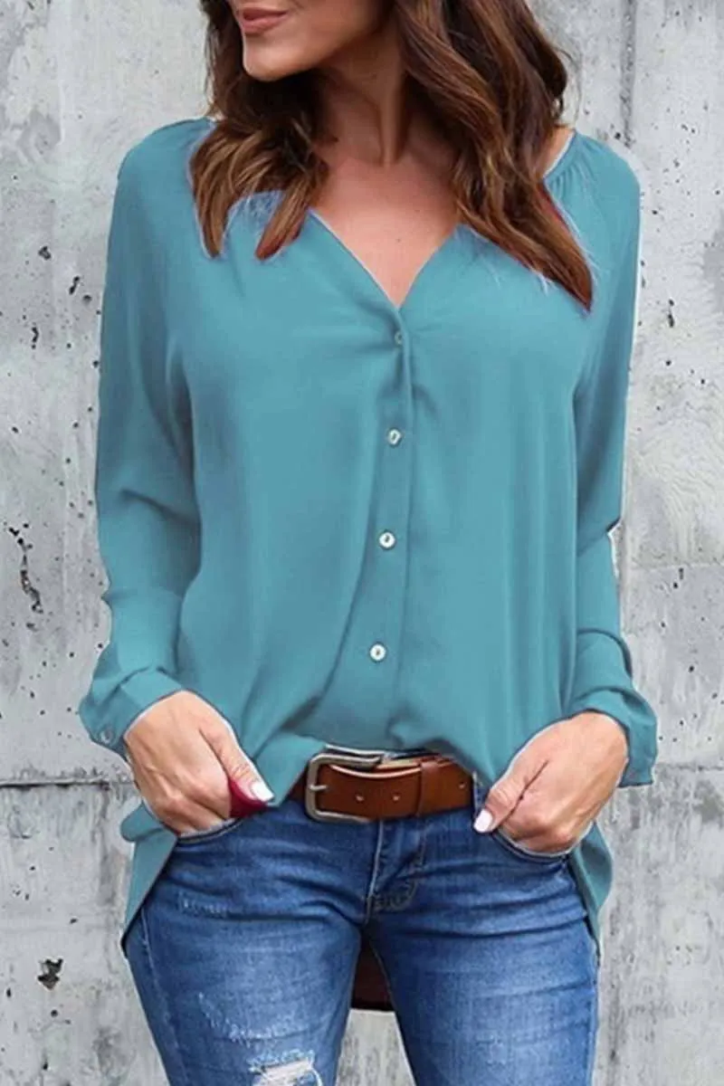 Elegant Solid V Neck Tops