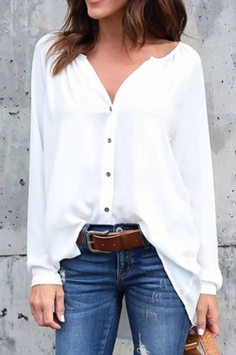 Elegant Solid V Neck Tops