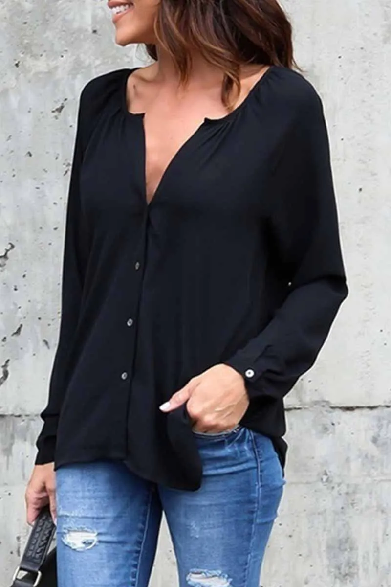 Elegant Solid V Neck Tops