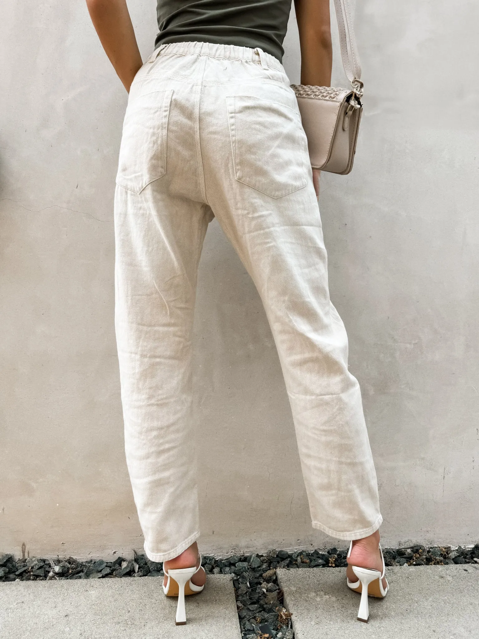 Eva Drawstring Denim Pants in Ecru - Final Sale