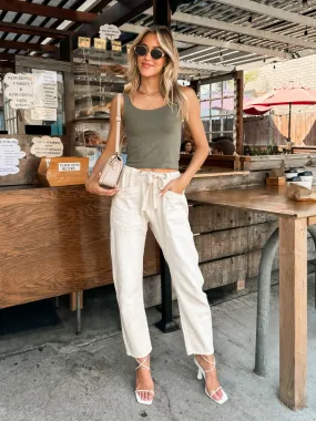 Eva Drawstring Denim Pants in Ecru - Final Sale