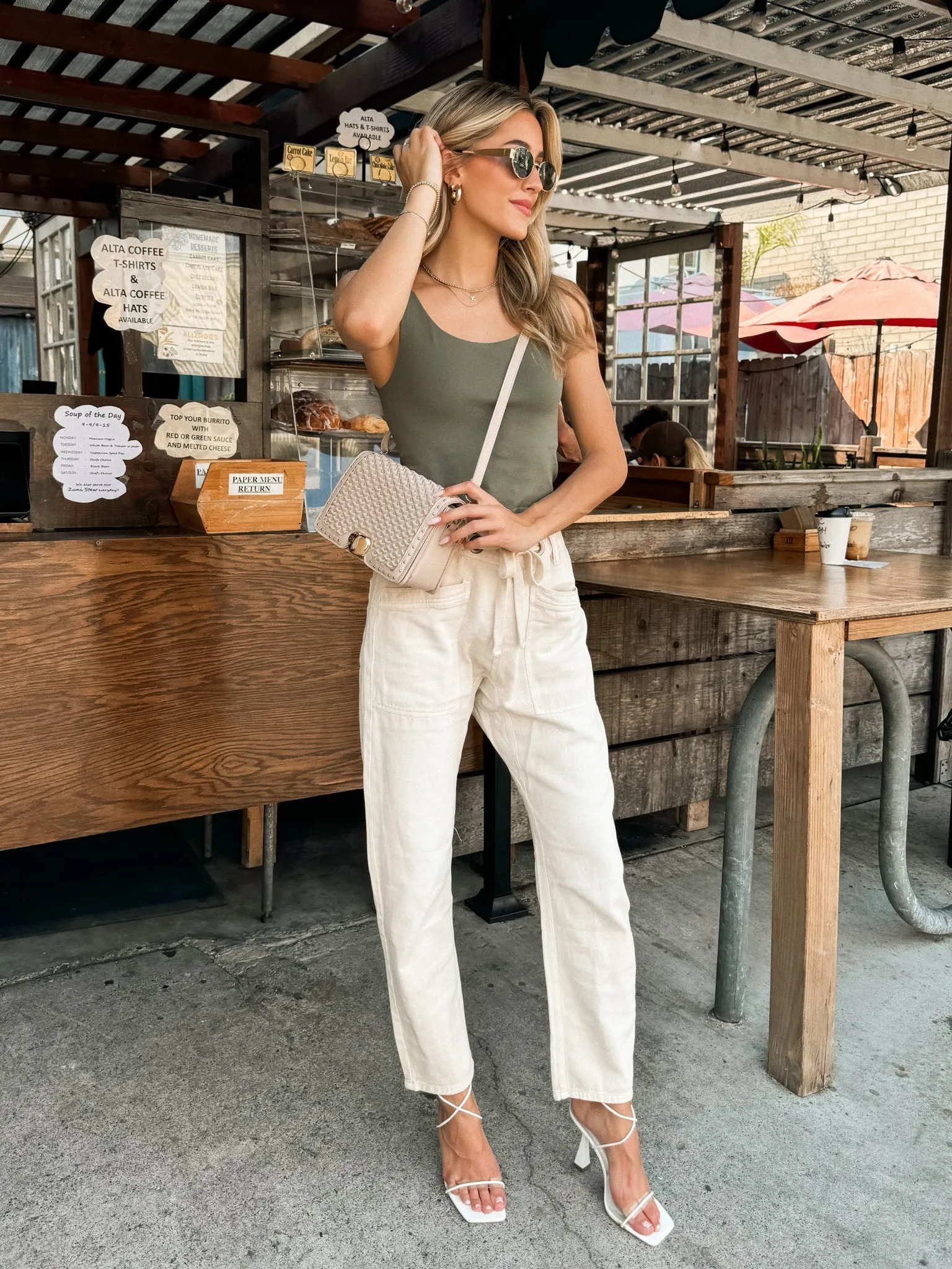 Eva Drawstring Denim Pants in Ecru - Final Sale