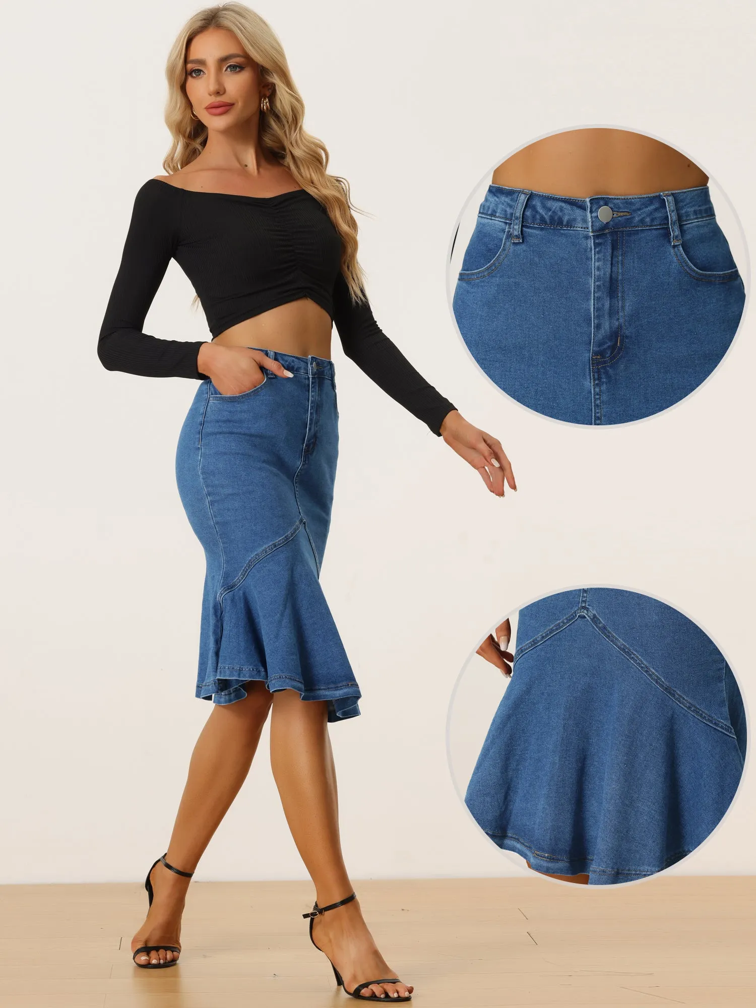 Fishtail Denim High Waist Bodycon Jean Ruffles Skirts