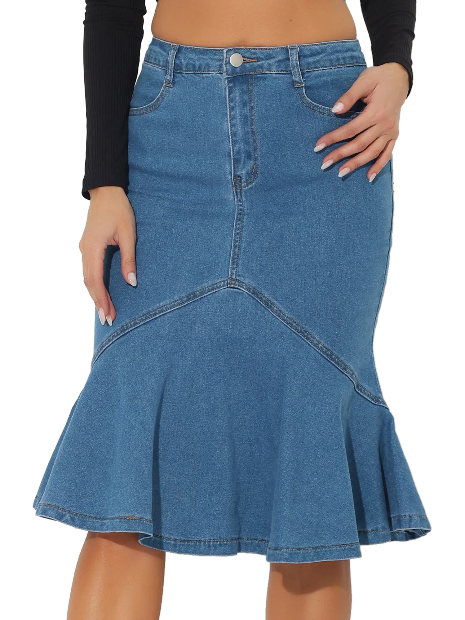 Fishtail Denim High Waist Bodycon Jean Ruffles Skirts