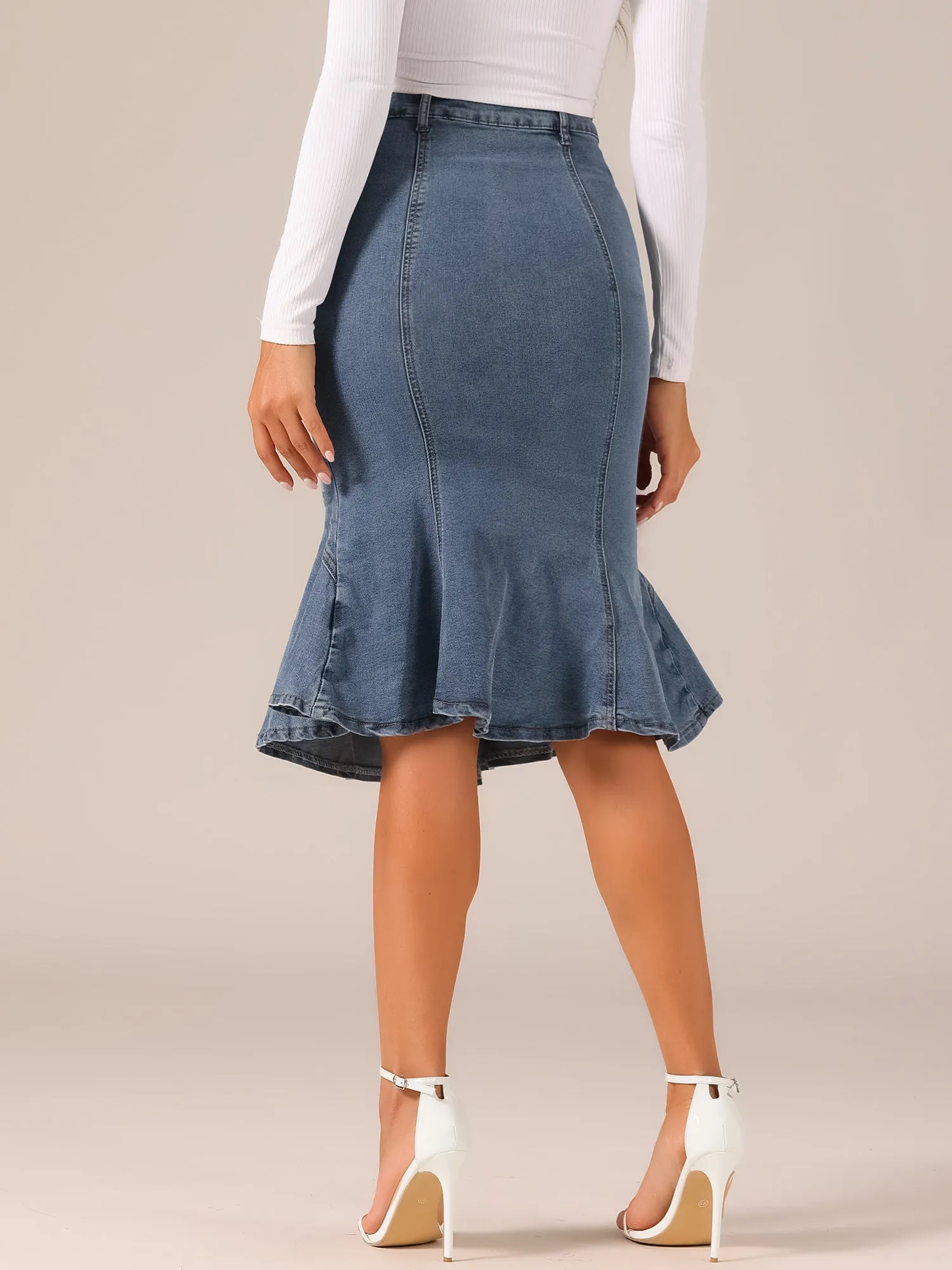 Fishtail Denim High Waist Bodycon Jean Ruffles Skirts