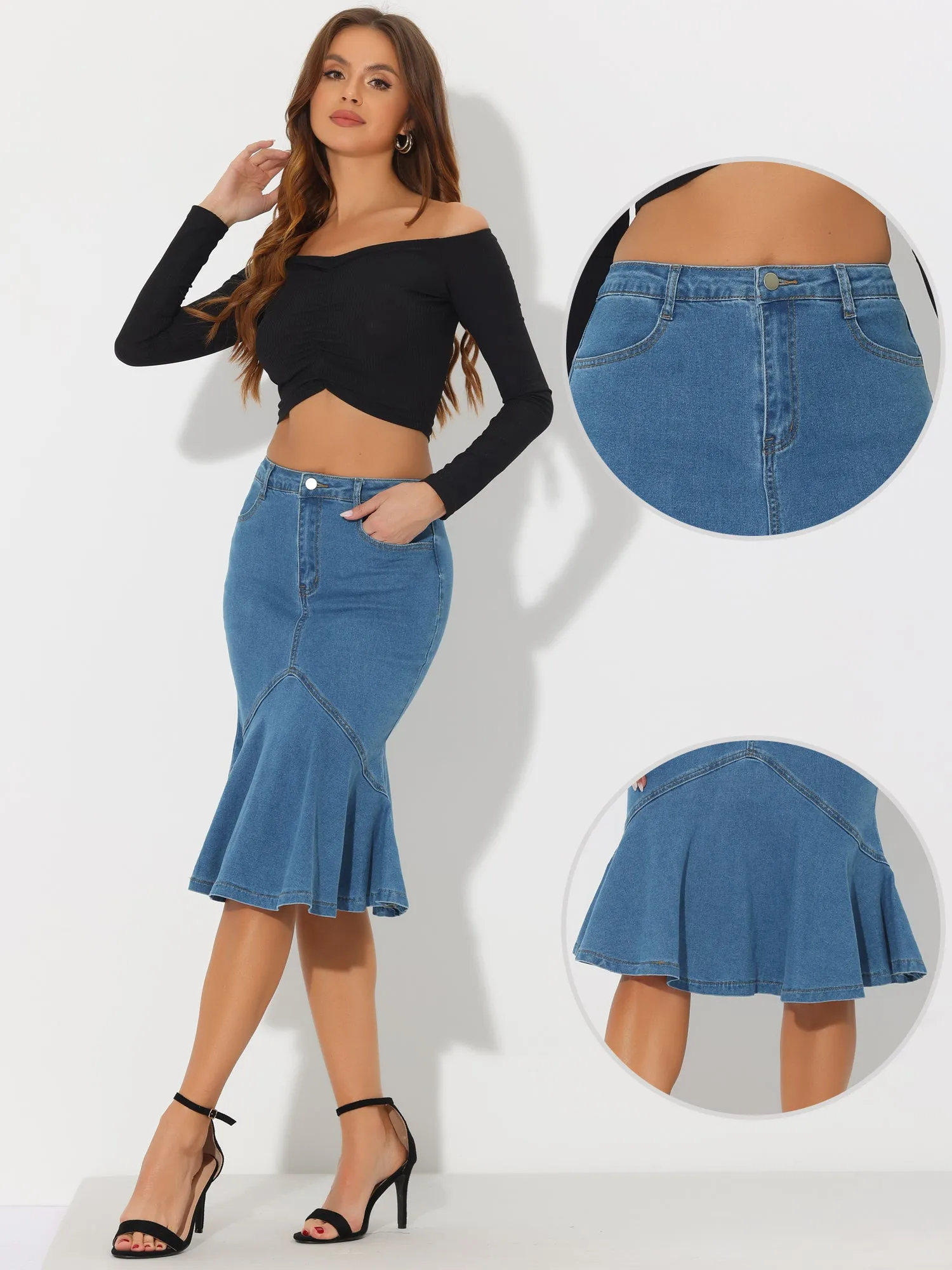 Fishtail Denim High Waist Bodycon Jean Ruffles Skirts