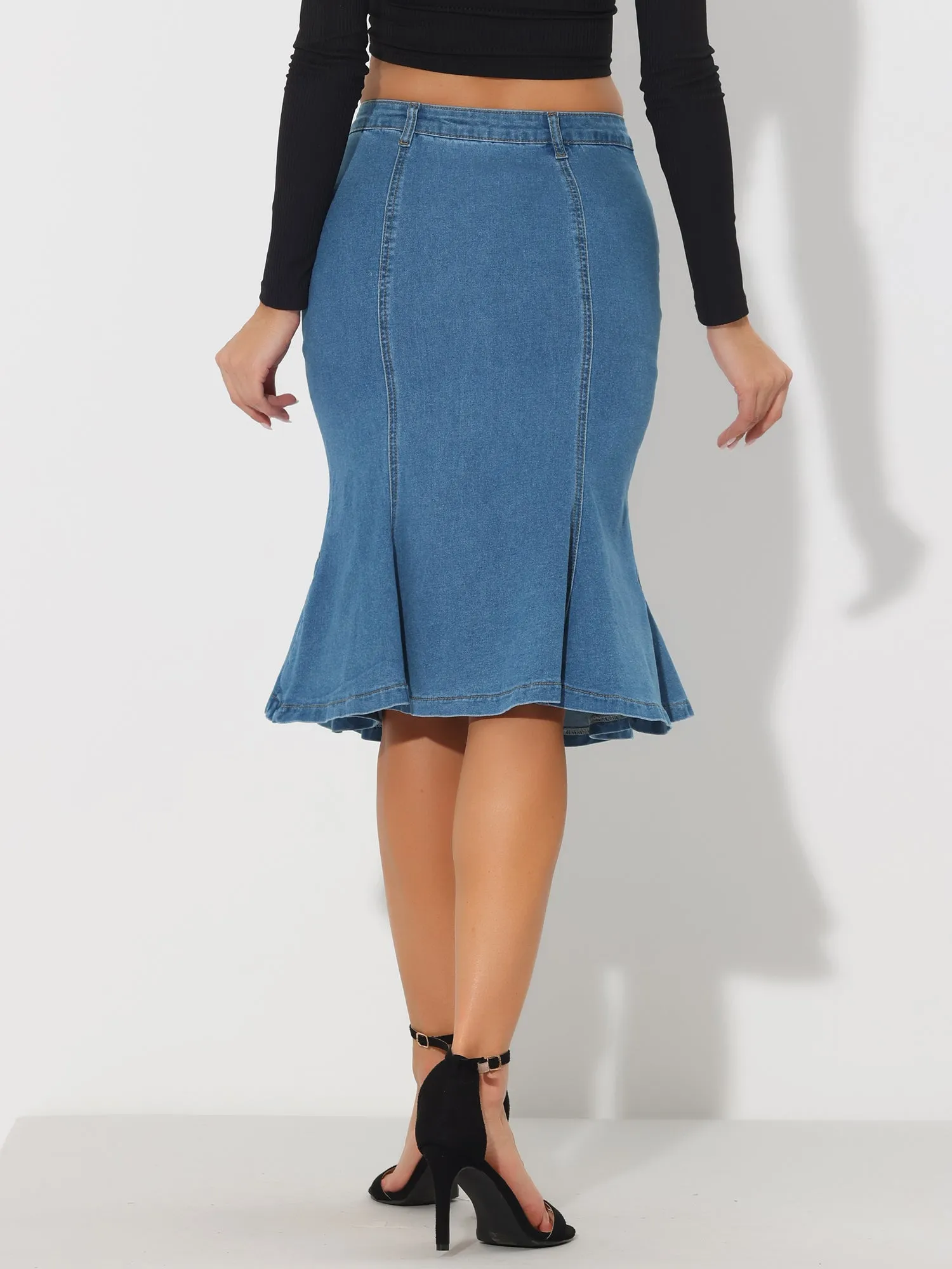 Fishtail Denim High Waist Bodycon Jean Ruffles Skirts