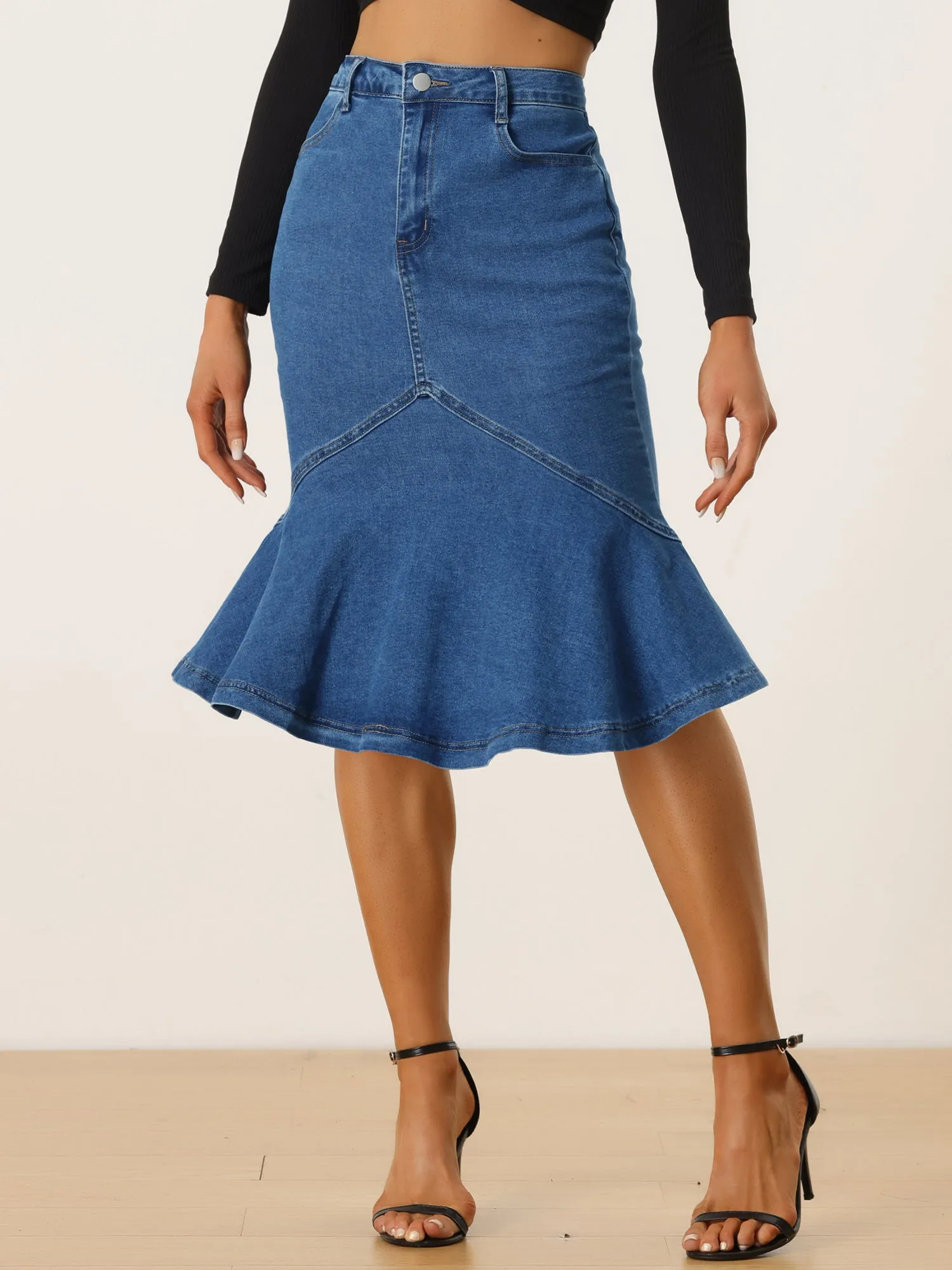 Fishtail Denim High Waist Bodycon Jean Ruffles Skirts