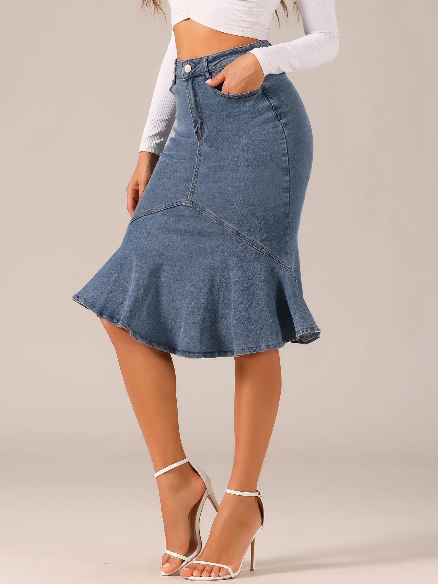 Fishtail Denim High Waist Bodycon Jean Ruffles Skirts