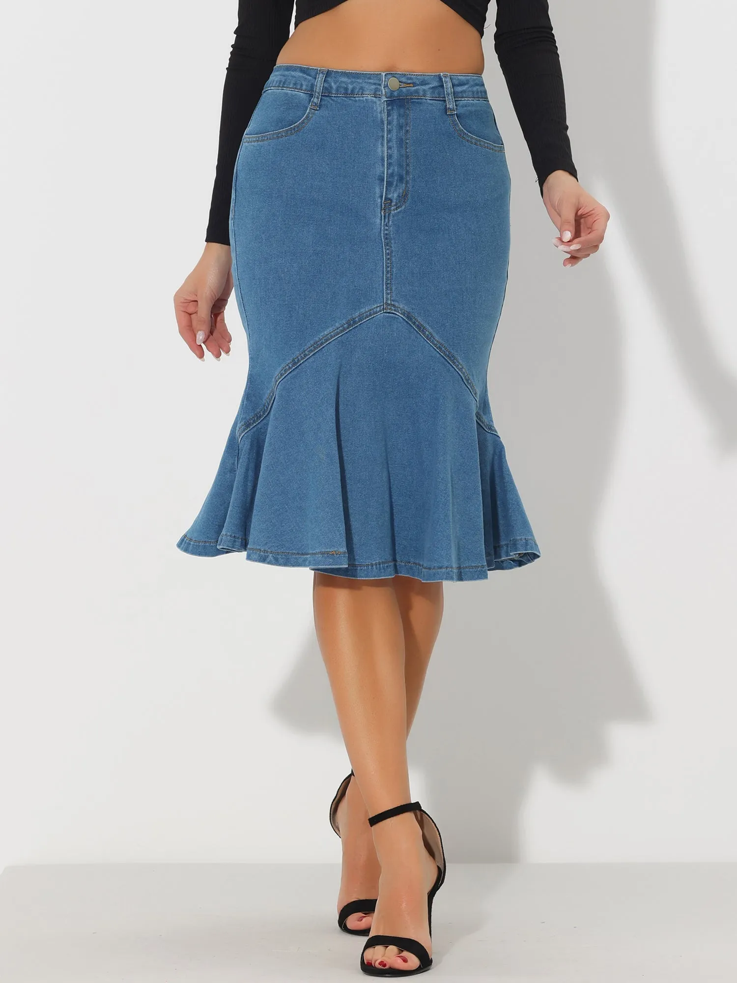 Fishtail Denim High Waist Bodycon Jean Ruffles Skirts