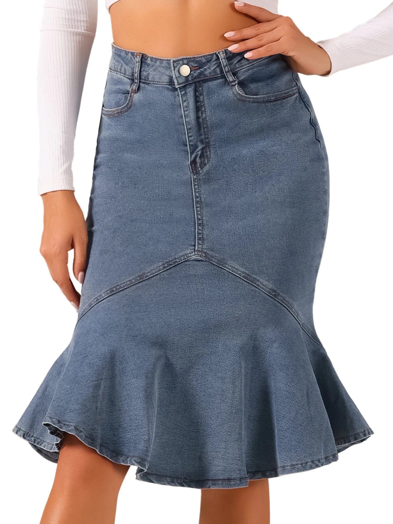 Fishtail Denim High Waist Bodycon Jean Ruffles Skirts