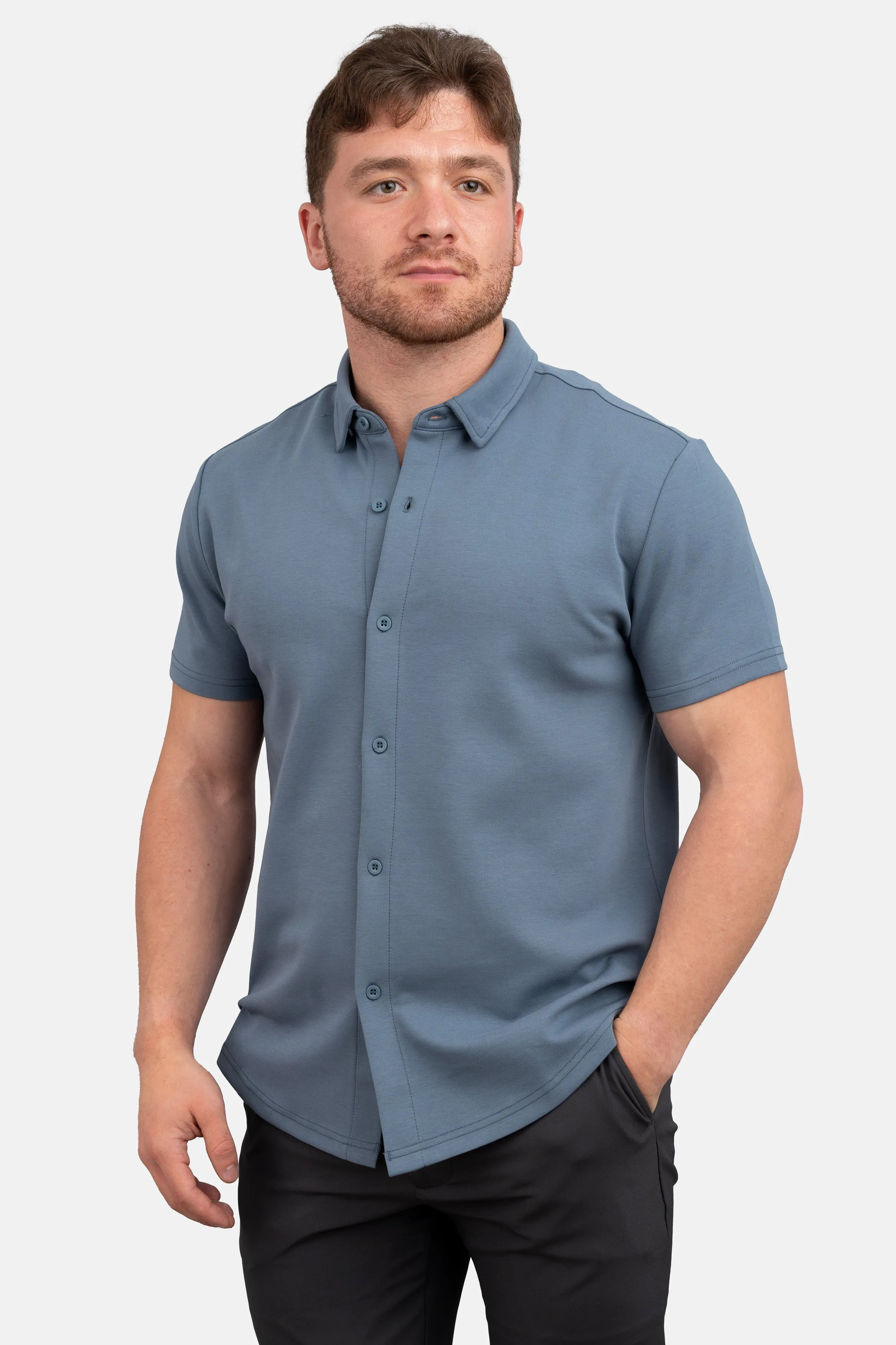 Flex Short Sleeve Button Down Shirt Steel Blue