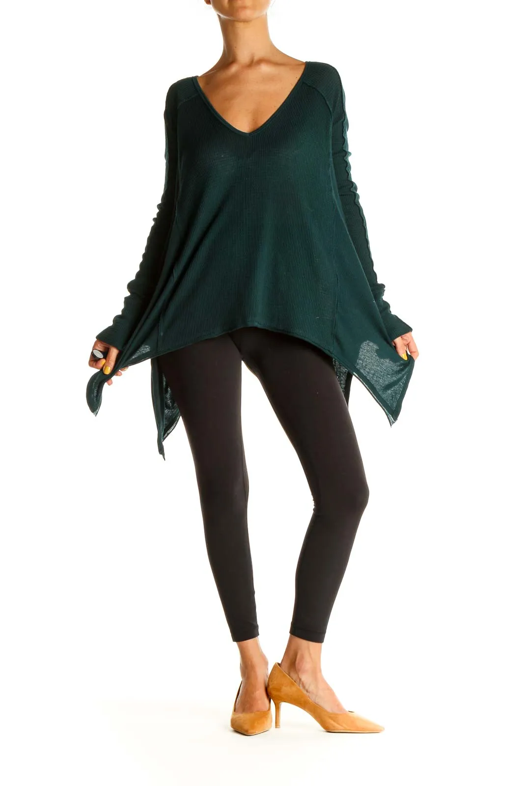 Forest Green V-Neck Oversized Sweater