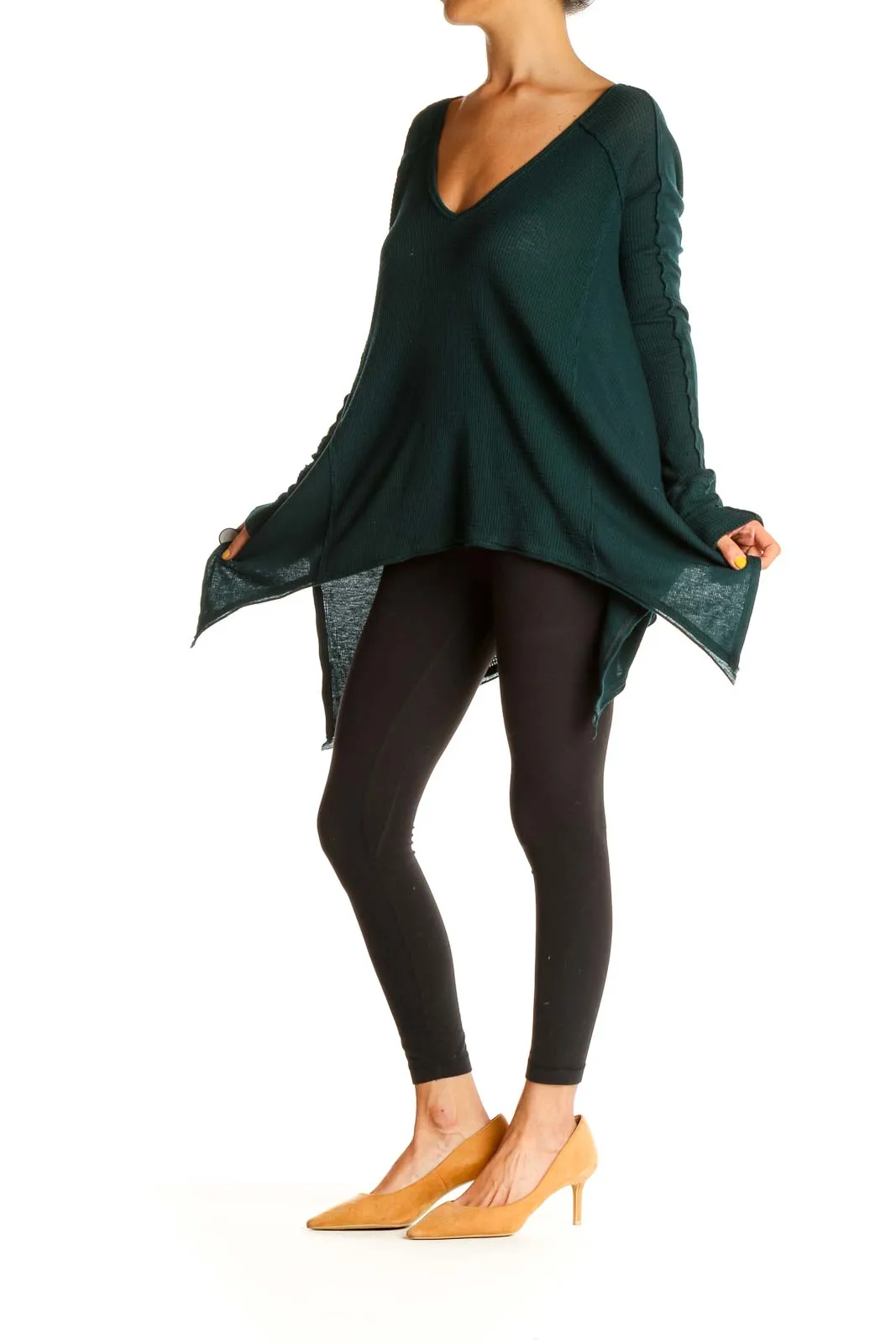 Forest Green V-Neck Oversized Sweater