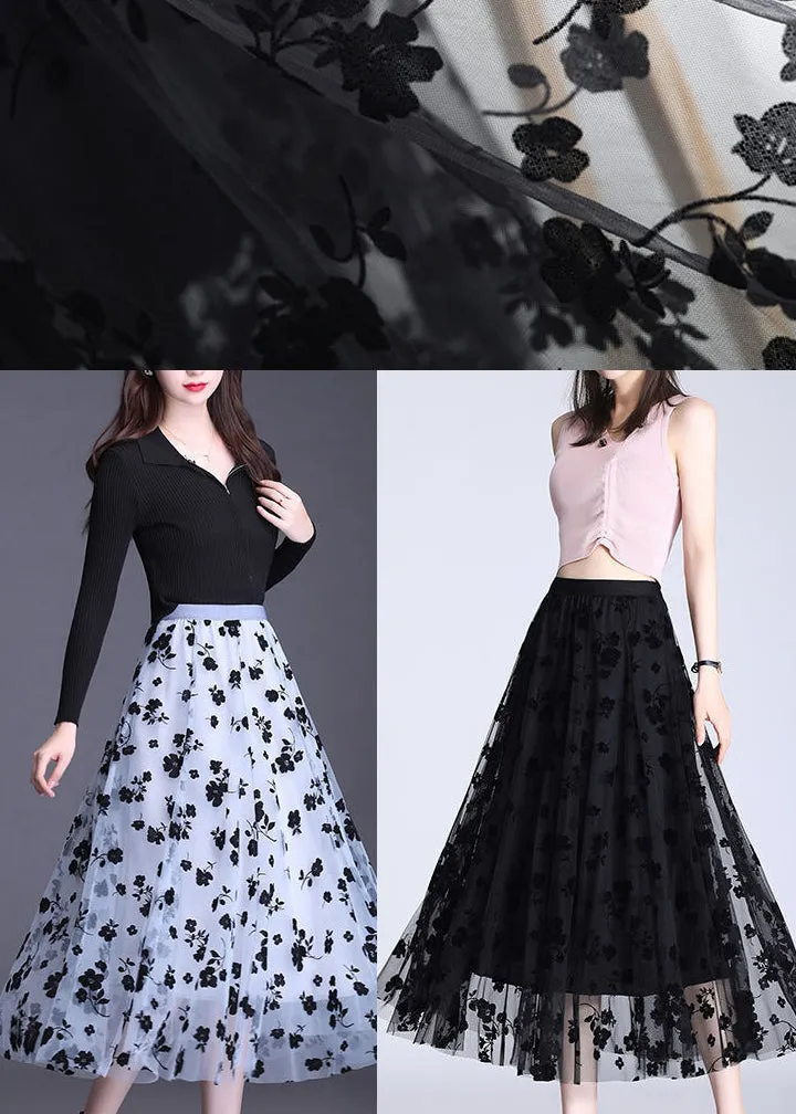 French Black Elastic Waist Print Pencil Fall Skirt