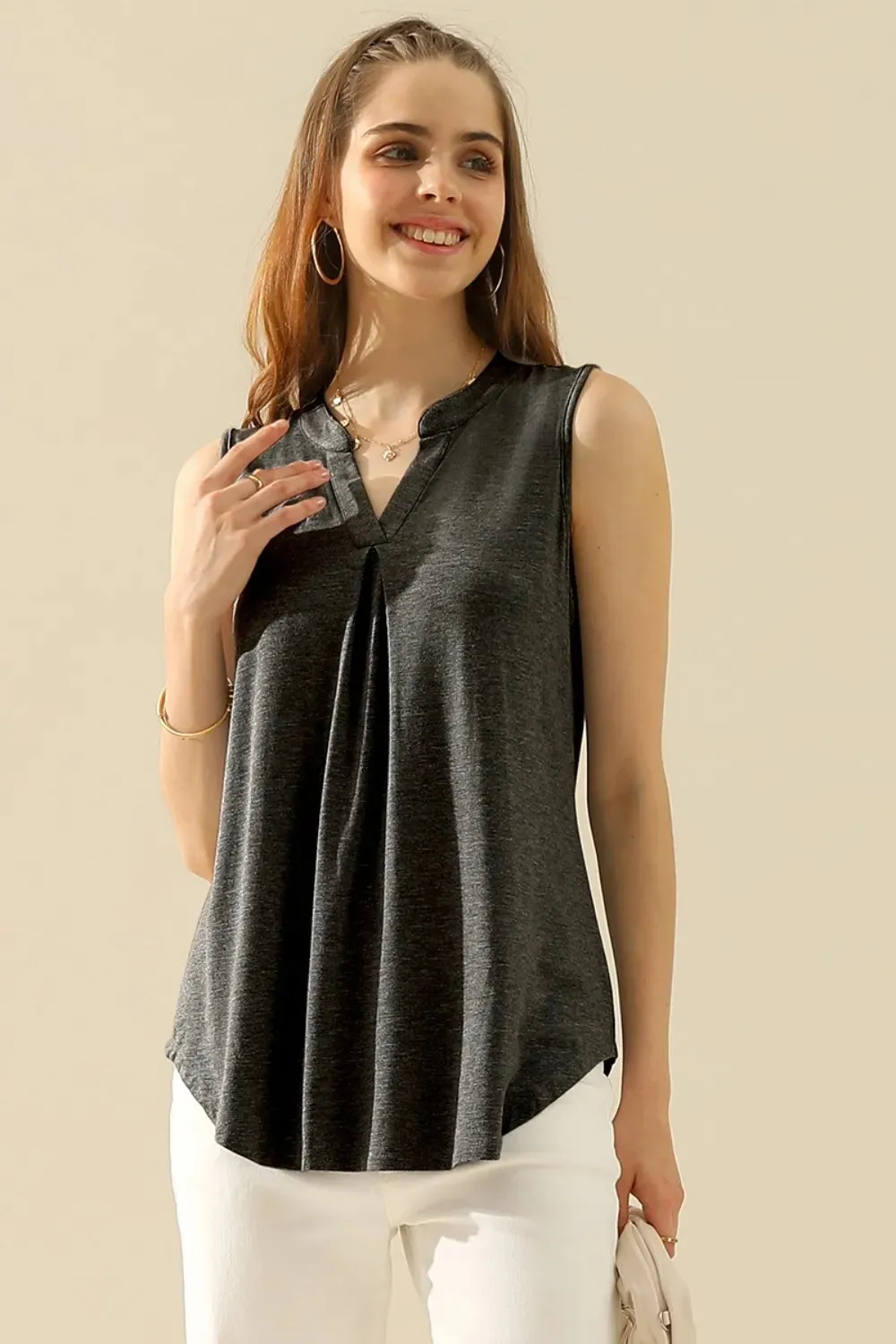 Full Size V-Neck Curved Hem Tank